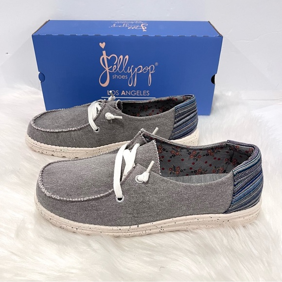 Jellypop Women's Comfort Carter Gray/Blue Canvas Slip On Loafer Shoes - Picture 3 of 7